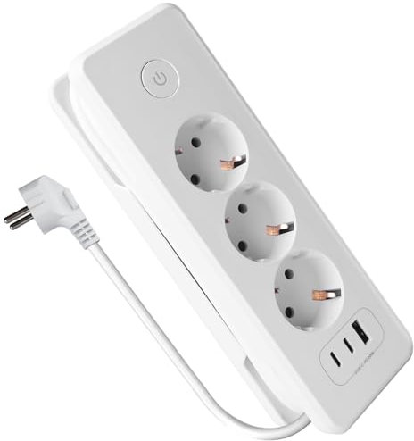 Steckdosenleiste mit 2 USB C (PD 20W) und 1 USB A, 6-in-1 Mehrfachstecker Steckdosenleiste mit Schalter, 3 Fach 3680W 16A Mehrfachsteckdose Verteilersteckdose 1.5M Kabel für Home Office(Weiß)