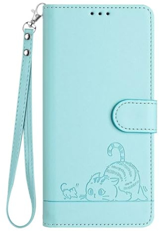 SEAHAI Hülle für Cubot A10 Handyhülle, Niedlich Geprägt Katze Premium PU Leder Folio Brieftasche Stoßfest Schutzhülle mit Ständer/Kartenfach/RFID-Schutz, Hellgrün