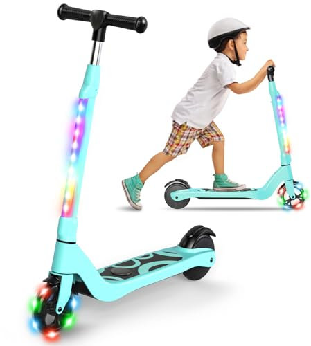 SISIGAD Monopattino elettrico per bambini da 6 a 12 anni, monopattino elettrico per bambini da 5,3 pollici, con luci LED lampeggianti e 3 altezze regolabili, massimo 10 km/h, motore da 45 W, carico