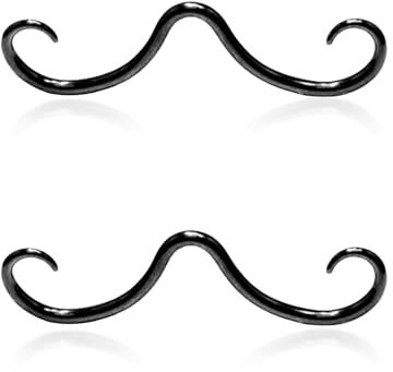 FDGGT 2 Stück Edelstahl-Schnurrbart, Schwarzer Durchbohrter Nasenring, Kreativer Körperpiercing-Schmuck, Personalisierter Nasenschmuck