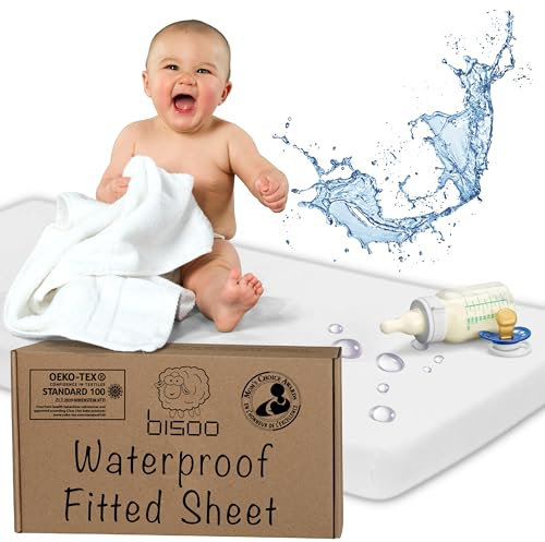 Bisoo Spannbettlaken 100x100 cm für Lauf, Krabbelgitter und Reisebett - wasserdichte Leintuch Matratzenschoner für Laufgitter Baby - 100% Baumwolljersey Öko-Tex - 1 Stück Weiß 100x100 cm