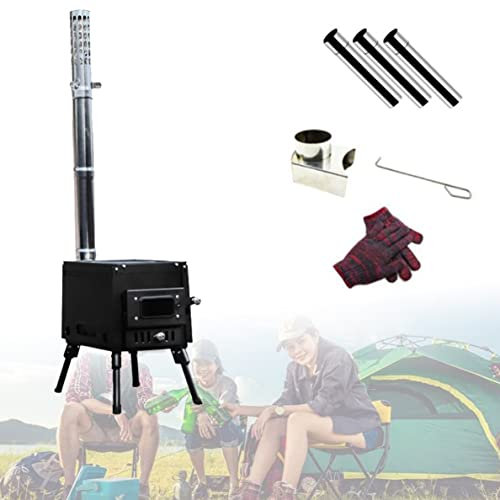 ERSINIAN Tragbarer, Faltbarer Holzofen, Campingzeltofen mit Kaminrohr zum Heizen und Kochen im Zelt, für Zelt, Holzöfen zum Heizen zu Hause, Camping, Eisfischen, Grillen, Wandern, Reisen, BStyle-S