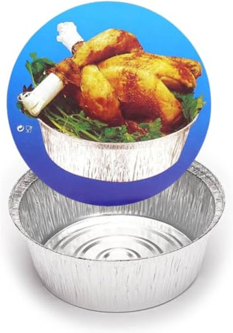 RASMACOR | Pack 25 Unidades Envase Aluminio Redondo con Tapa de Carton 1.900 mL | Bandeja de Aluminio Desechable y Reciclable | Apto para altas temperaturas | Recipiente Aluminio para Pollo Asado