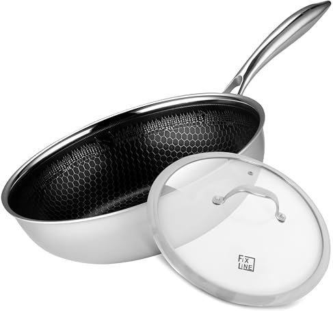 FIXLINE® 2-teiliges Wokpfannen-Set 28 cm – Black Forest Design mit kratzfester Beschichtung & Premium Glasdeckel – für Induktion & alle Herdarten – backofengeeignet bis 230 °C
