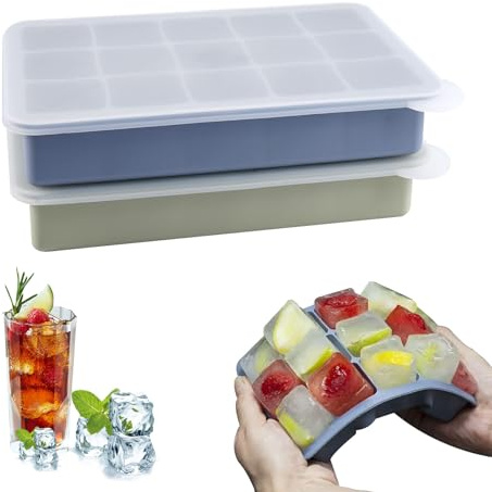2 stycken isbitsbricka, 3,5 cm stor isbitsbehållare i silikon med lock, BPA-fri isbitslåda, stapelbara och diskmaskinssäkra, isbitsformar för cocktails, whisky, fruktpuréer