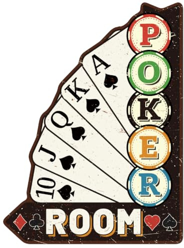 WADORN Blechschild 'Poker Room' Im Vintage Aus Metall, 28x37.4cm Großes Metallschild Mit Pfeilen Für Pokerräume Lustiges Poker Wandkunst Poster plakette Für Männerhöhle Kartenspielzimmer Zuhause Küche