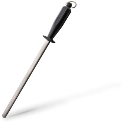 Chaira de Diamante Larga Ovalada - Afilador Profesional de Cuchillos, 27 cm de Longitud, Mango de Policarbonato Negro, Fabricada en Alemania