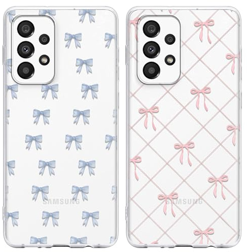 Phoona 2 Stück Handyhülle für Samsung Galaxy A23 5G Hülle 6,6, Schleifen Glitzer Motiv Aesthetic Muster Silikon Weiche TPU Ultra Dünn Durchsichtig Schutzhülle Kratzfeste Stoßfest Case für Mädchen,12