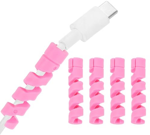 sourcing map 24Pcs Charger Cable Protector, Silicone Flexible Spiral Cable Saver, Wire Cord Organizer Wrap Accessories for Cell Phone Headphone Laptop Earphone Mouse, Pink