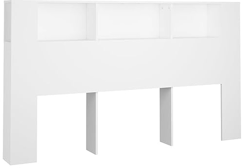 Natulvd Headboard with Storage for Single, Double, Queen, King, Super King Sizes Beds, Floor Standing Headboard Cabinet with Open Shelves for Bedroom (White, 180 x 104.5 cm)