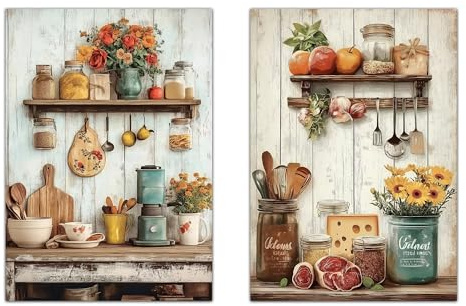 Nacnic Set Mit 2 Postern, Rustikale Küche, Druckillustration Im Landhausstil, Wandkunst Für Küche, Speisekammer, Esszimmer, Restaurant-Dekor, A3, Rahmenlos