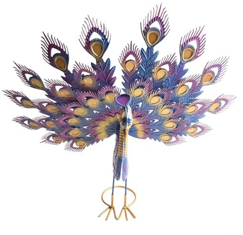 BlissfulAbode Blaues Metall Pfau Garten Ornament, DIY Kunst Handwerk Statue, Outdoor Dekoration Skulptur Elegante Dekofigur für Hof Terrasse Rasen Home Decor (L)