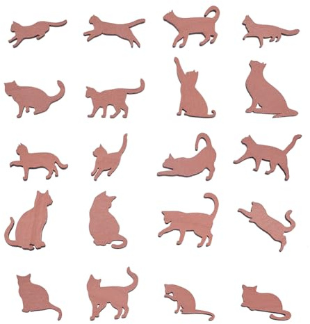 UNICRAFTALE 20 Stück 20 Stile Unvollendeter Holz Katzenausschnitt Braune Katze DIY Bastelarbeiten Tier Holzhandwerk Kleine Leere Katzenstücke Anhänger Für Haustier Geburtstags Weihnachts Dekoration