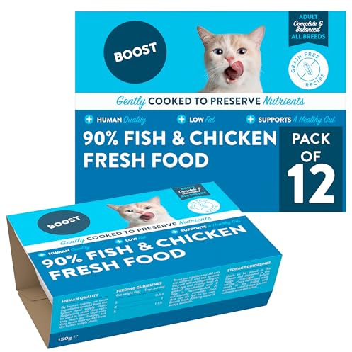 BOOST Pet Cat Food Fish Meal - Frozen Fresh Wet Cat Food, Grain Free, Made with 90% Fish, Complete Nutritional Meal for Pets, Nothing Artificial - 12 x 150g