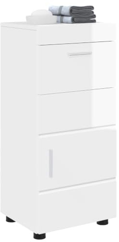 vidaXL White Gloss Bathroom Cabinet with Drawer Large Engineered Wood 37 x 31.5 x 82 cm Indoor Only Heavy Duty Practical Organizer Home Furniture Shelf