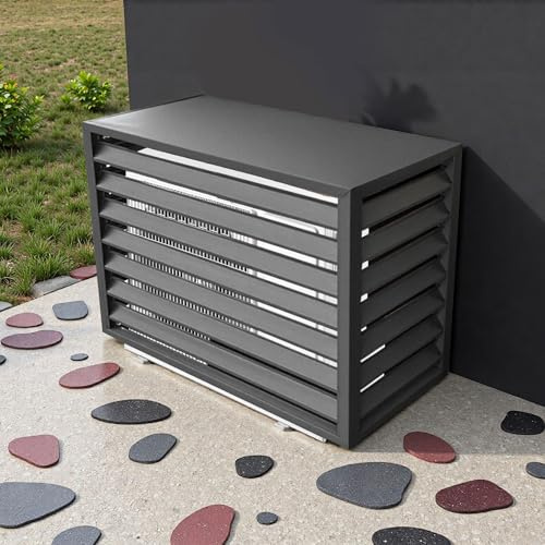 MMleYN 100x50x70cm Aluminum Heat Pump Cover Air Source Heat Pump & Condenser Cover With 45° Inclined Grille AC Privacy Fence & Sound Barrier​-2colors(Gris)