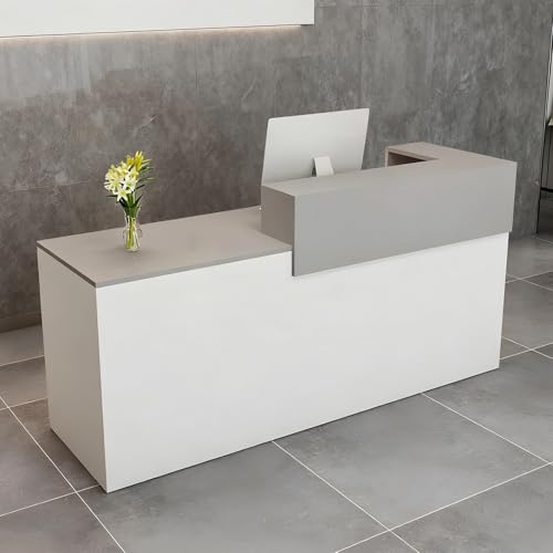 CCUKTFN Empfangstheke mit Schublade und offenen Regalen, moderner Empfangstresen 100–240 cm, Rezeptionstheke für Büro, Salon, Lobby und Einzelhandelsgeschäft