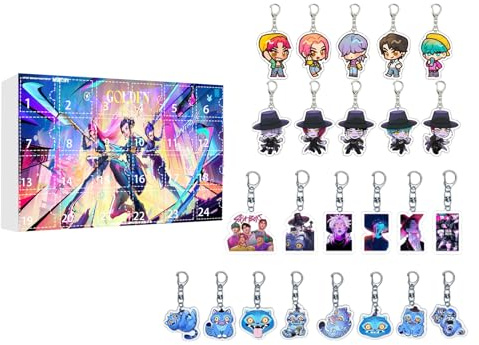K-POP De-mon H-Hunters Adventskalender 2025, 24pc Niedliche 2D Schlüsselanhänger Huntrix Rumi Mira Zoey Jinu Saja Boys Merch Weihnachtskalender Christmas Weihnachts Advents Kalender (G)