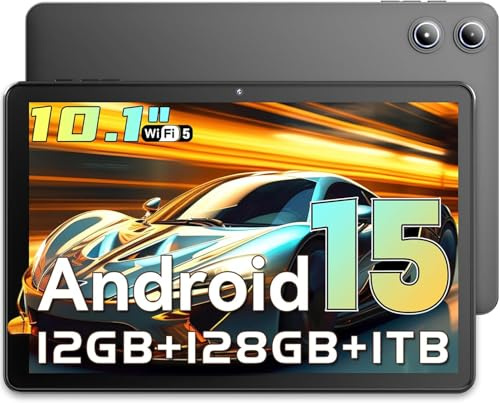 Tablet 10 Pollici, Tablet Android 15 con Gemini AI, 18 GB RAM + 128 GB ROM + 1 TB TF, Quad-Core, Schermo Touch IPS HD 1280x800, Batteria 6000 mAh, Widevine L1, WiFi 5G & BT 5.0, Fotocamera 5MP + 8MP