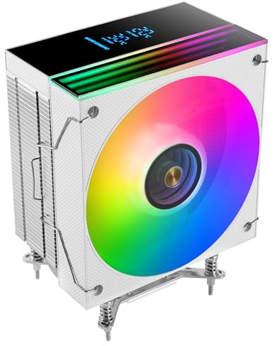 Mars Gaming MCPU-LCD, Dissipatore CPU 300W TDP, 6x Heatpipes HCT, Ventola 120mm, Schermo LCD, ARGB Dual Zone Infinity Mirror, Nucleo di Rame Iperbilanciato, Compatibilità Intel e AMD, Bianco