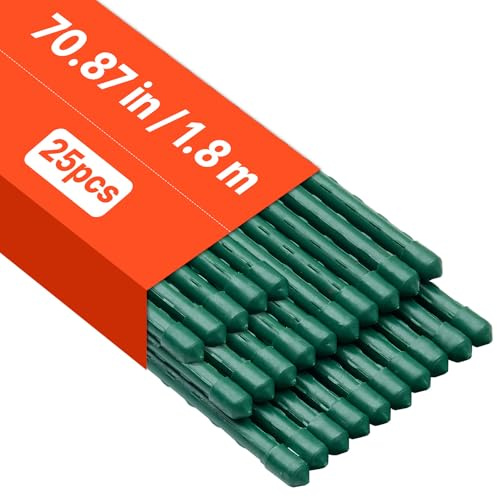 VEVOR Tuteur Plante 1,8 m Tuteur Plante Grimpante 25 PCS Tuteurs à Tomates Jardin pour Soutien Plantes Grimpantes Légumes Extérieur, en Métal Recouvert Plastique Extrémité Pointue Picots Antidérapants