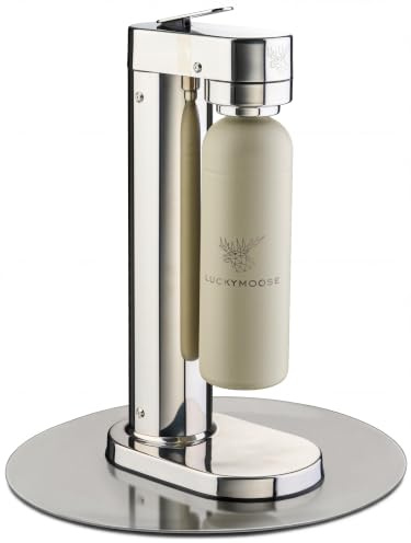 Luckymoose Infinity-S Wassersprudler aus hochwertigem Edelstahl (Silver/Sand) – inkl. 2x 1,25L Edelstahlflaschen – extra hygienische herausnehmbare Düse – Langlebige CO₂ Sprudelwasser Maschine