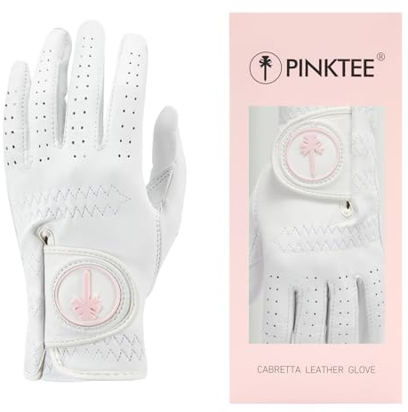 PINKTEE Women's Golf Glove Cabretta Leather with Enhanced Grip Ladies Soft Pink Glove Fit Size Small Medium Large XL (M, Left)