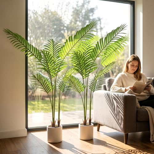 BEAUTYPEAK Palm Plant Kunstpflanze 120cm, Künstliche Pflanze 2 Stück | Langlebig und Formstabil Künstliche Pflanzen, Zimmerpflanze Deko für Wohnzimmer Balkon, Büro, Flur, Fake Plants Wie Echt