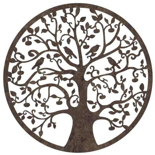 Lebensbaum Wandbild Holz Ø 49 cm – Stein-Optik – 4 mm Pappelholz