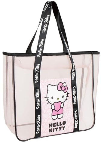 Bolsa Playa Hello Kitty Mujeres y Niñas Tote Malla - Bolsa Playa Grande Transparente Hello Kitty, Bolso Tote Malla Semitransparente Ligero y Espacioso para Playa, Pisicna Verano