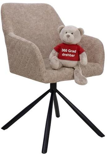 MR. DEKO Cuneo Esszimmerstuhl Cuneo Hellbraun Drehbar 360-Grad | Polsterstuhl mit Armlehnen 125kg Belastung | Küchenstuhl Beige Metallbeine | Schalensitz Esszimmer | Bequemer Polstersessel 56x60x85 cm