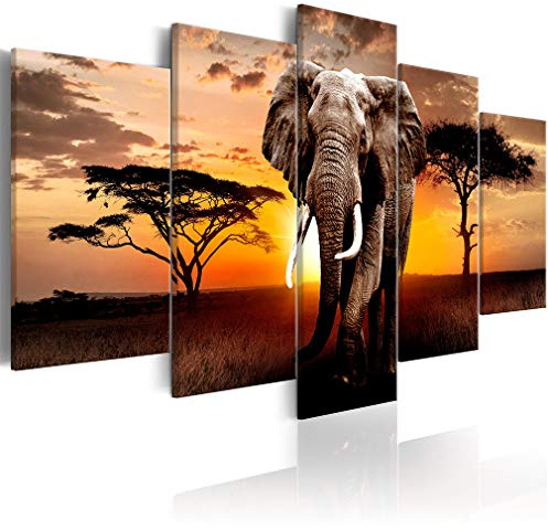 decomonkey Wandbilder Afrika Tiere 225x112.5 cm 5 Teilig Leinwandbilder | Bild auf Leinwand, Kunstdruck, Wanddeko, Wohnzimmer, Wanddekoration
