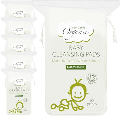 Simply Gentle Organic Cotton Baby Pads – Ultra-Soft, Lint-Free & Eco-Friendly | Larger, Absorbent Pads for Makeup Removal & Baby Care | 100% Pure Cotton | Gentle on Sensitive Skin (Pack of 6)