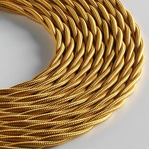 Klartext - Cavo tessile trecciato LUMIÈRE per illuminazione, 3x0,75mm, Oro, 3mt.|Attenzione: cavo terra incluso! Massima sicurezza anti scossa!