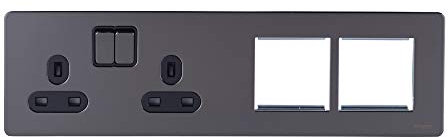 Schneider Electric Ultimate Screwless Flat Plate - Switched Double Power Socket, Double Pole, with Combination Media Plate, GU34202DMPBBN, Black Nickel with Black Insert