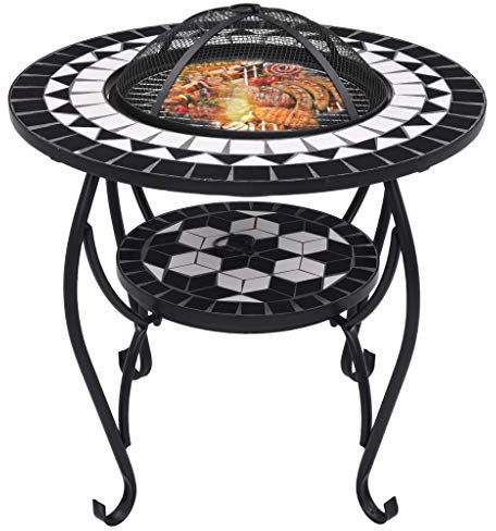 Festnight Table de Foyer Brasero pour Jardin mosaïque Noir et Blanc 68 cm Céramique