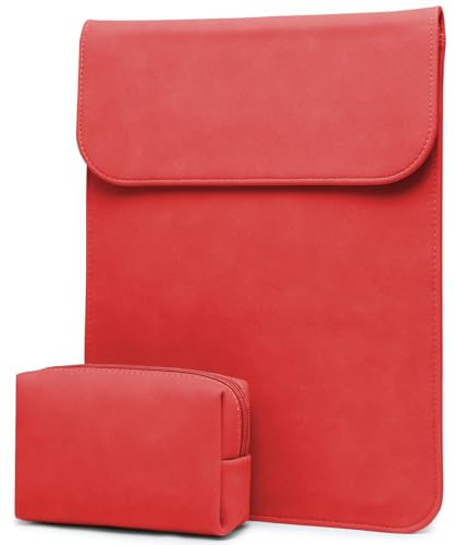 HYZUO 15-16 Zoll Laptop Hülle Tasche Laptophülle für MacBook Pro 16 M4/M3/M2/M1 A3403 A3186 A2991 2025-2019, XPS 15, MacBook Pro 15 2015-2012 A1398, Kunstlederhülle mit Tragetasche, Rot