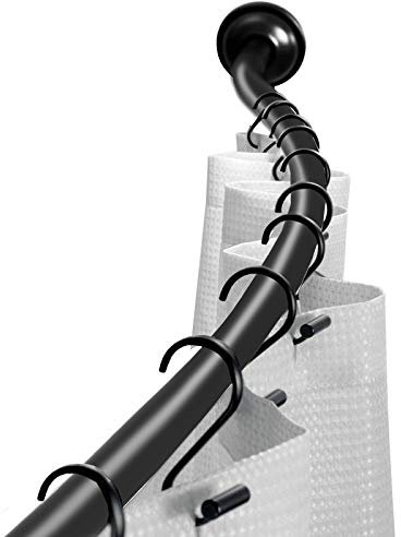 Hododou Curved Shower Rod Adjustable 112-180cm, Telescopic Shower Curtain Pole Extensible Shower Rail Including Fittings (Black)