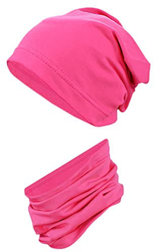TupTam Kinder Beanie Mütze Schlauchschal Set Übergangszeit, Farbe: Amarant, Größe: 52-54
