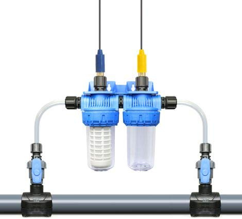 GT-Technik Doppel-Bypass Messzelle Durchflussarmatur/Elektrodenhalter-Set für 12mm Elektrode Einstabmessketten mit Anbohrschellen in 63 mm - Ideal für Pool-Elektroden PH/REDOX Pool Chlor Redox