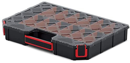 Sortierbox Kleinteilemagazin Sortimentskasten mit Trennwänden Ergonomischer Griff Kunststoff Durchsichtiger Deckel 390 x 284 x 60 mm