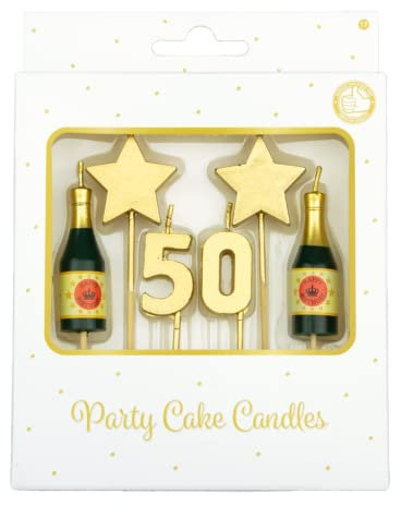PD-Party - Geburtstagskerzen für Kuchen & Torten - Geburtstagsdeko - Goldene Kuchenkerzen für Geburtstagsfeiern von Kindern & Erwachsenen - Zahlenkerzen - Nummer Kerze - Größe 3 x 9 x 1 cm - 50 Jahre