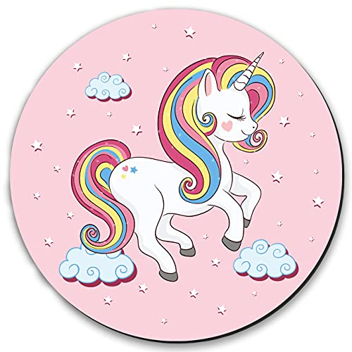 Pink Unicorn Mouse Pad Cute Funny Kids Mouse Pads Round Mousepad for Computers Office Laptop PC Wireless Mouse Women Desk Accessories with Non-Slip Rubber Keyboard Mat 7.9x7.9x0.12 Inch
