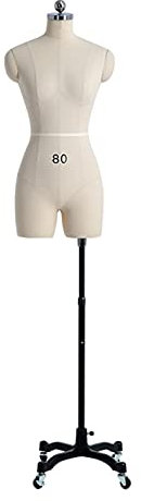 ZXXL Weiblich Schneiderpuppen Pinnable Styropor Schaufensterpuppe Torso mit Rädern, Große Damennähende Schneiderpuppe für Die Herstellung Von Kleidung, Höhenverstellbar, Weiß (Size : S-Model 80)
