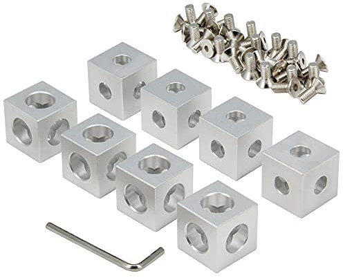 Zeberoxyz 8 Stück Silber Eckwinkel Cube mit 24PCS M5 Gewindestiften für 2020Serie Slot 6mm Aluminium Strangpressprofil Zubehör (8 Stück Quadratische Ecke-Silber)