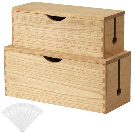 KIRIGEN Kabelbox aus Holz, verstecken Sie Steckdosenleisten, elektrische Stecker, Zum Verbergen und Abdecken, Kabelstation, 2 Stück, Natur