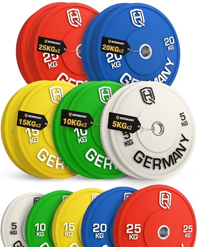 HQ Germany® Hantelscheiben 50mm [Set/Paar 5-25kg] - Premium Vollgummi Bumper Plates 150kg - Hantelscheiben Set 50mm, Gewichtsscheiben, Gewichte, Weight Plates nach IWF Standard
