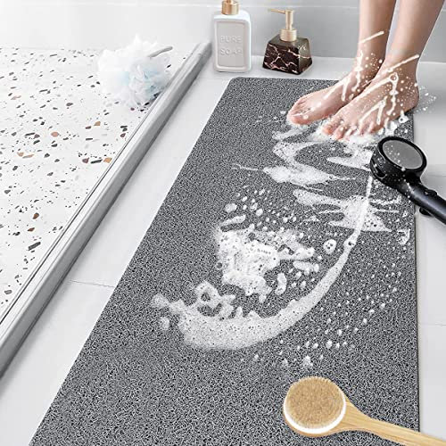 Duschmatte rutschfest, Weich Komfort Sicherheits Badewannenmatte mit Ablauflöchern, PVC-Luffa Massage Duschmatten für Nassbereiche, Schnell trocknend (Grau, 40 x 80 cm)