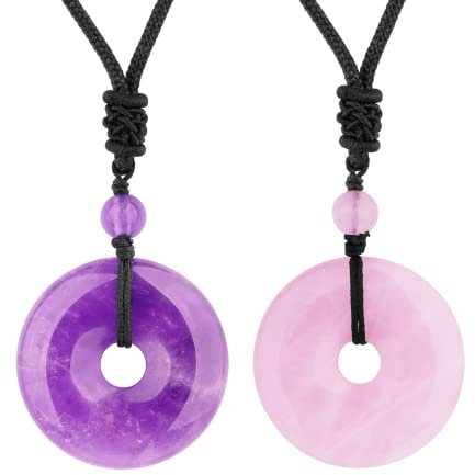 2pcs Crystal Necklace Healing Crystal and Stone Pendant with Adjustable Rope Crystal Jewelry for Couple, Crystal, Quartz