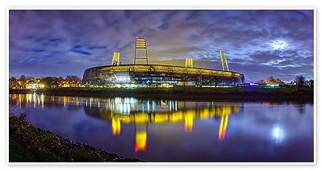 Tanja Arnold Bremer Stadion Fußball Poster 140 x 70 cm | Photography Fotokunst Fotografie Architektur Moderne Nachtfotografie Langzeitbelichtung HDR Panorama Nacht Mond Flutlicht HSV